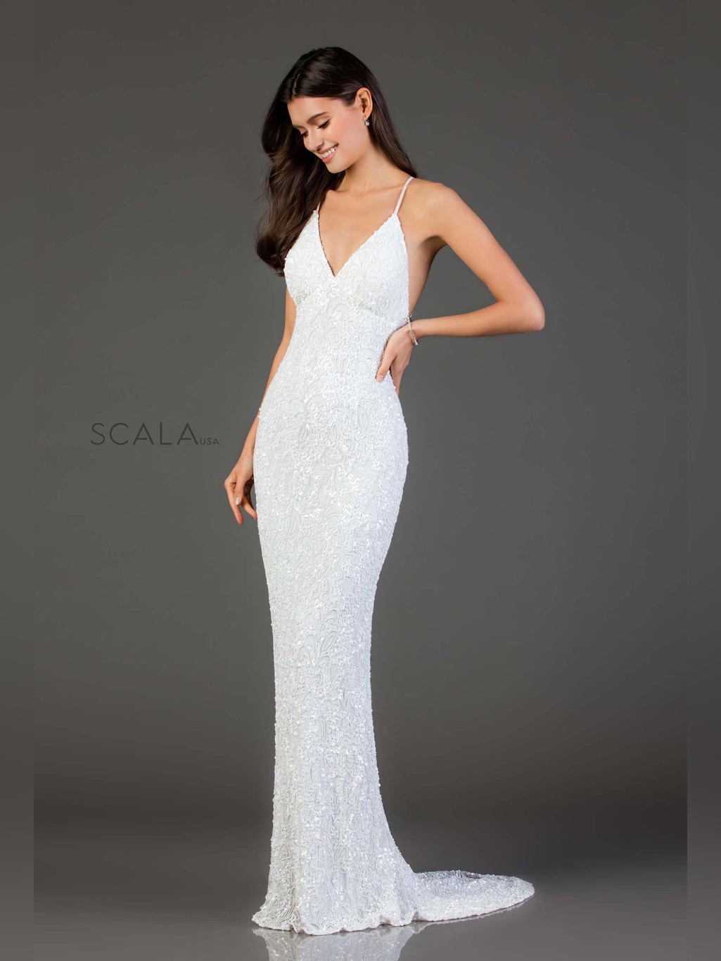 Scala White Beaded Backless Dress